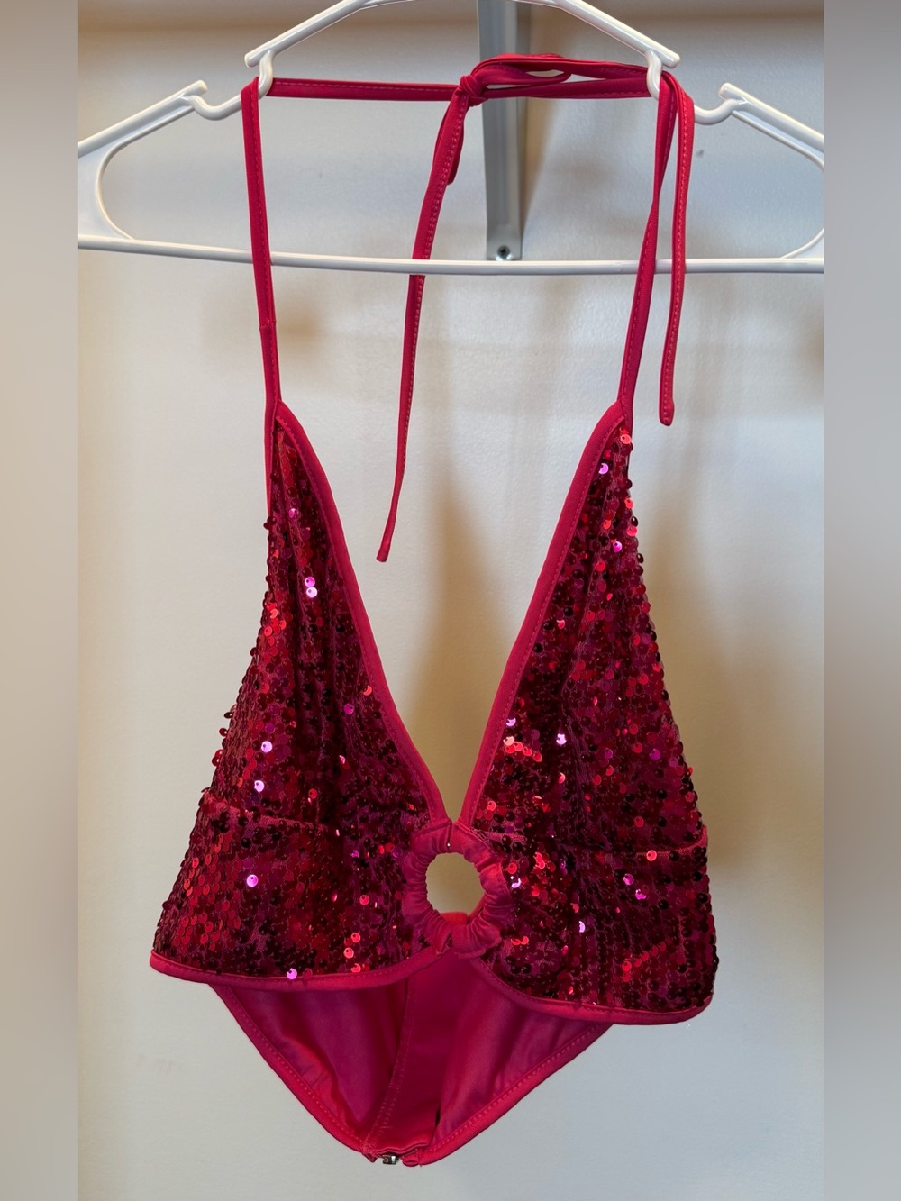 SHEIN Pink Sequin Halter Camisole Top